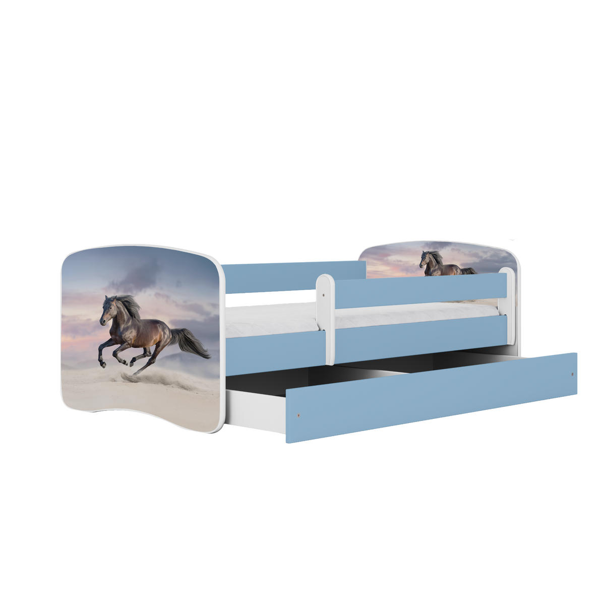 KINDERBETT Pferd im Galopp mit Schublade und Matratze 180/80 - Blau, Holzwerkstoff (80/180cm) - RAUMHIRSCH FURNITURE