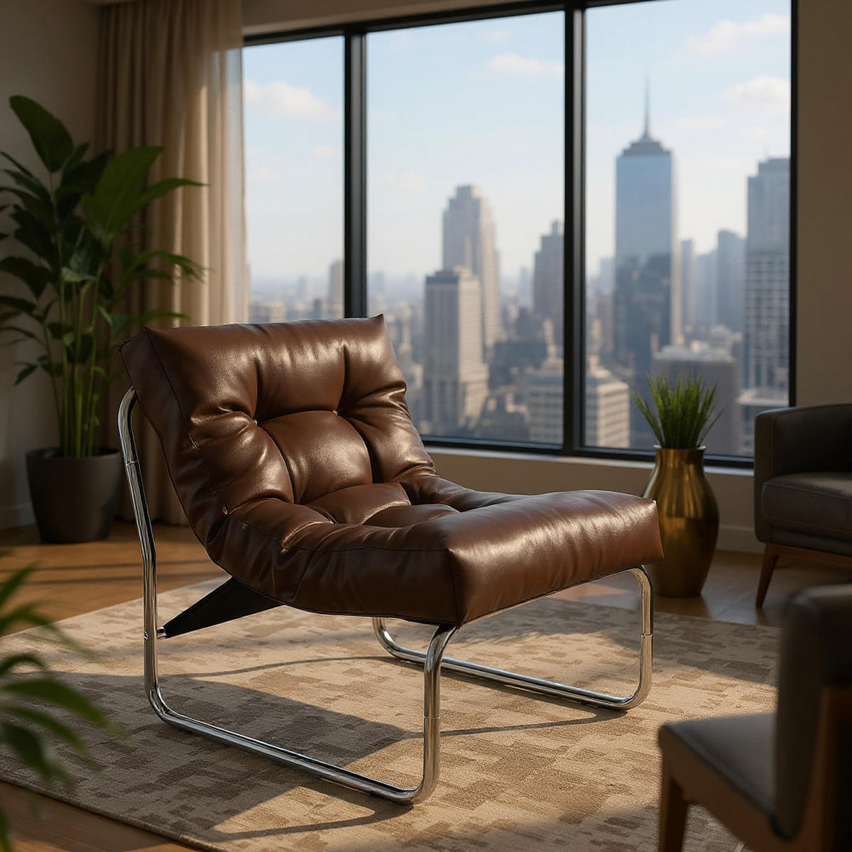 CLUBSESSEL mit Chromkufen im Retro-Stil, modular verbindbar, Braun 73x60x76 cm - Silberfarben/Braun, Textil/Metall (60/76/71cm) - KADIMA DESIGN