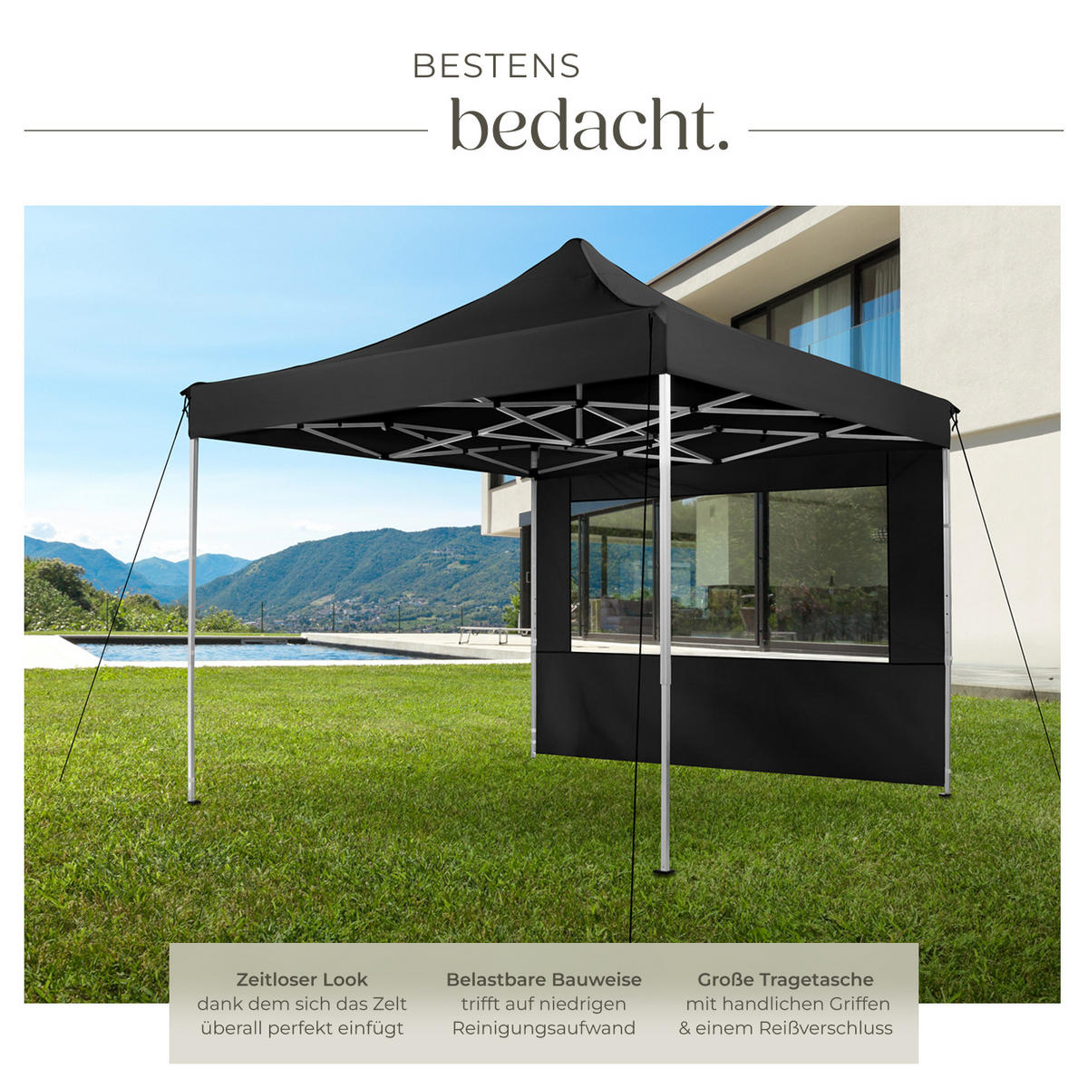 PAVILLON Olivia,inklusive Spannseilen, Heringen und Tragetasche,schwarz - Schwarz, Kunststoff (300/280/300cm) - tectake