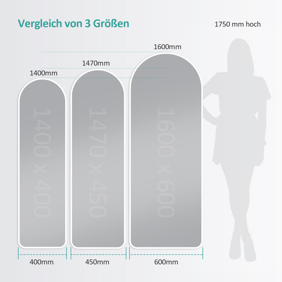 STANDSPIEGEL mit Rahmen Gehärteter Silberspiegel Weiß 160/60 cm - Weiß, Glas/Metall (60/160/160cm) - EMKE