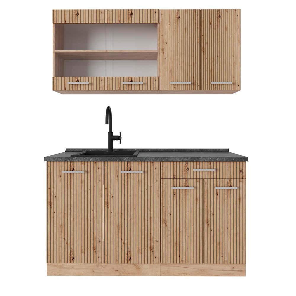 SINGLEKÜCHE R-Line Artisan-Eiche/Goldkraft Eiche 140 cm, AP Anthrazit - Honigeiche/Eiche Artisan, Holzwerkstoff (140/81.6/60cm) - Vicco