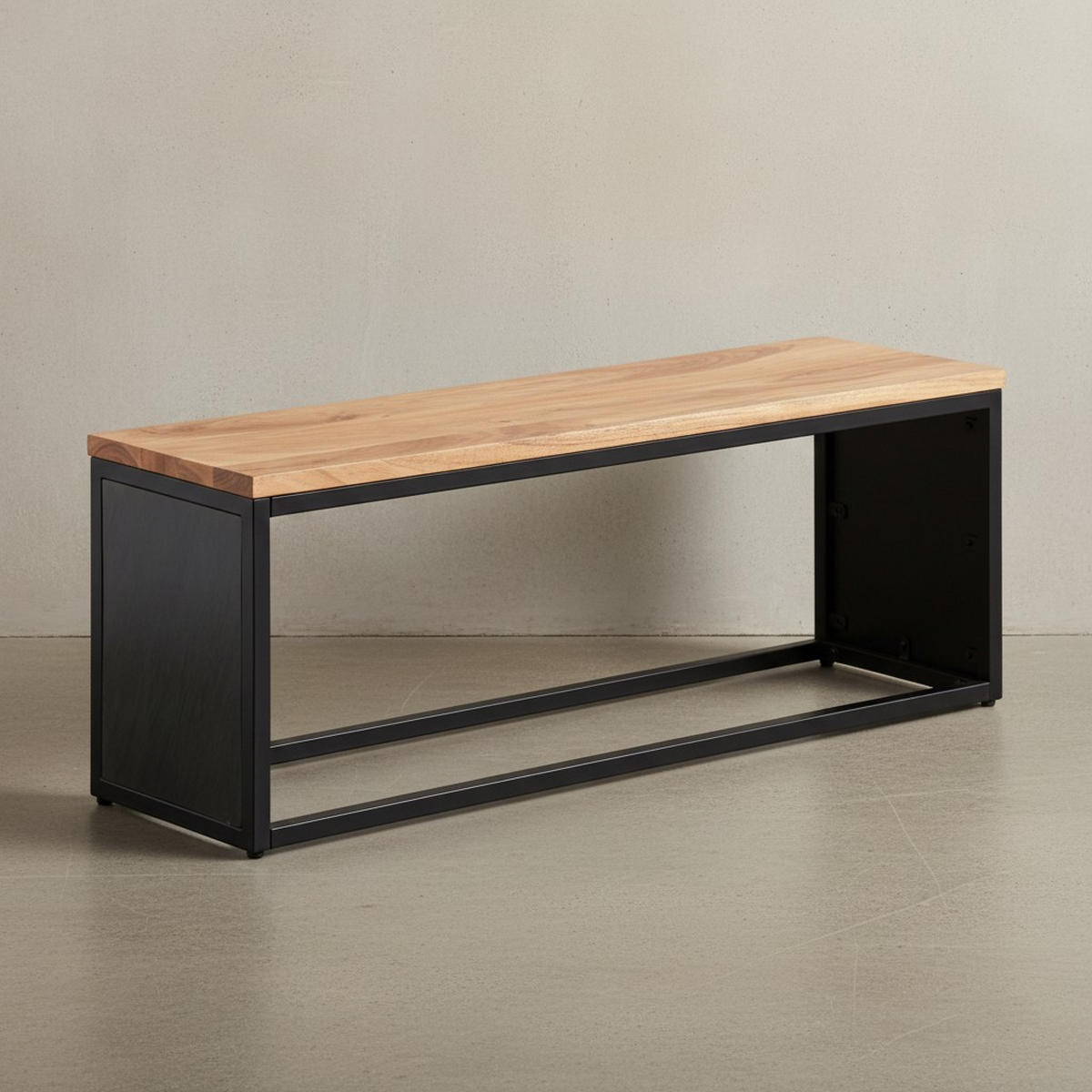 SITZBANK – Akazie Massivholz/Steinoptik, 120x45x35 cm, Metallgestell - Schwarz/Braun, Holz/Metall (120/45/35cm) - KADIMA DESIGN