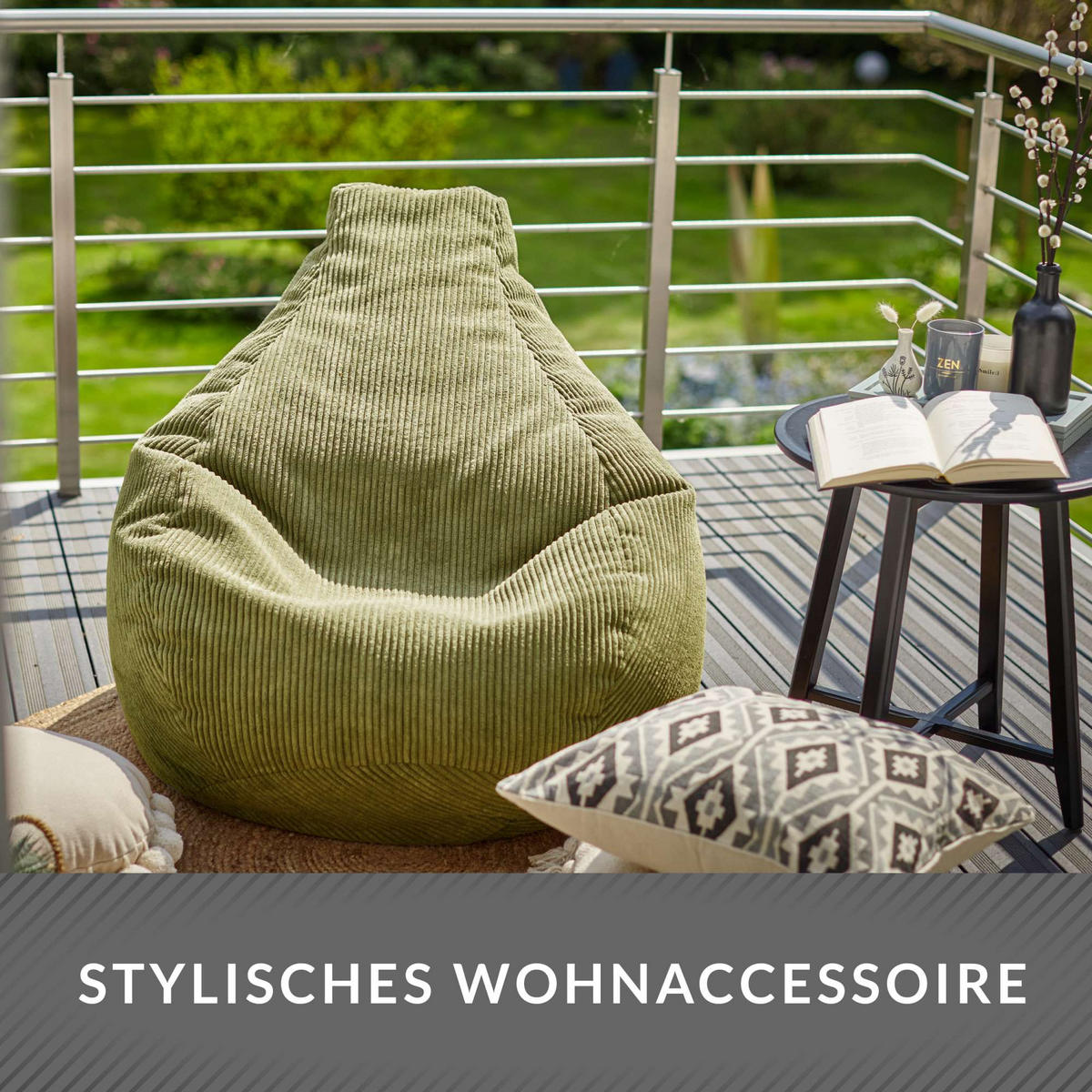 SITZSACK MIT RÜCKENLEHNE Cozy Cord - Grün, Textil (80/90/90cm) - Green Bean