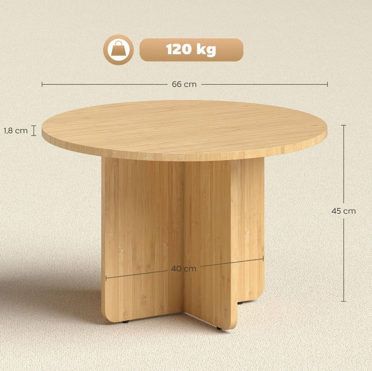 KONFERENČNÍ stolek 66/66/45 cm přírodní z bambusu s křížovou podnoží - přírodní, přírodní materiály (66/66/45cm) - OKWISH