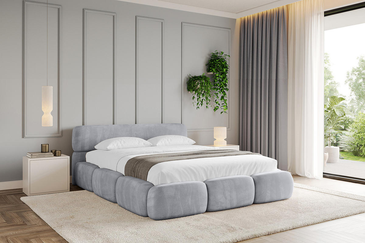 POLSTERBETT mit Bettkasten und Lattenrost, Boxbett ohne Matratze - ELVA-v1 200x200 Hellgrau - Hellgrau, Holzwerkstoff/Textil (200/200cm) - ALTDECOR