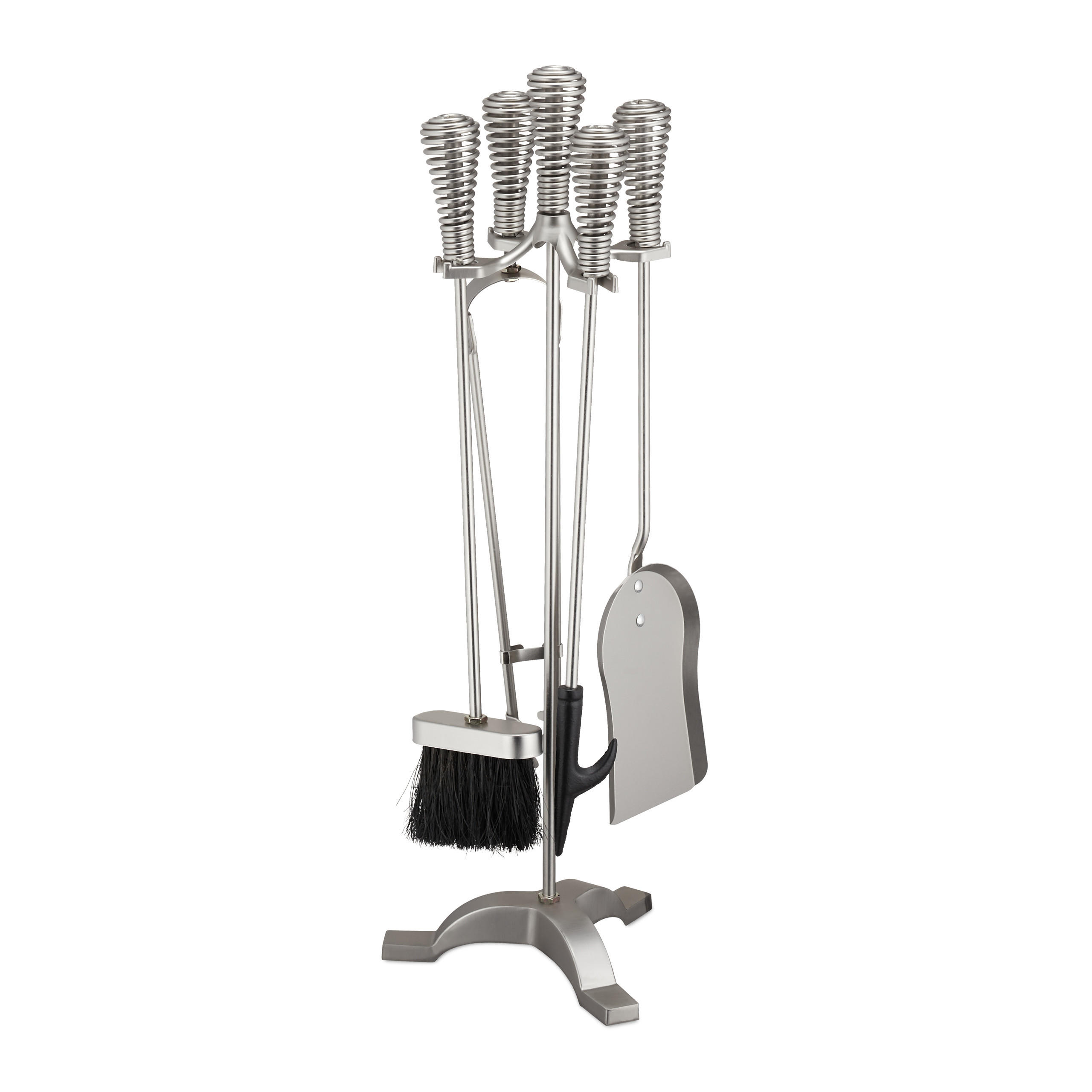 5-TLG.KAMINBESTECK-SET - Silberfarben, Metall (22/64/20cm) - Relaxdays