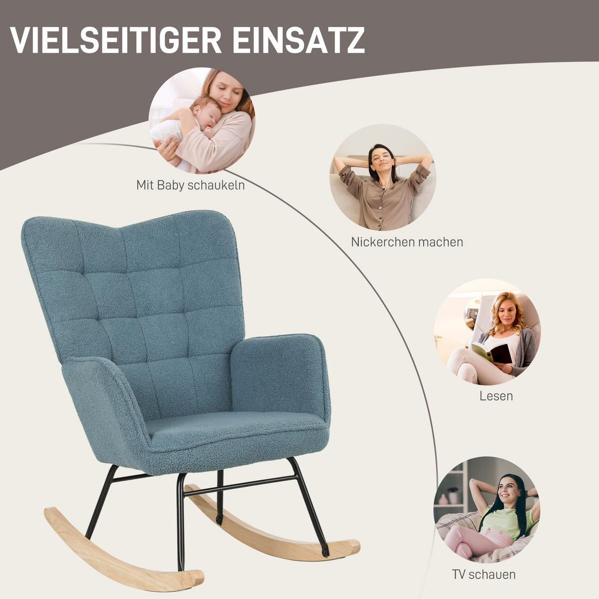 SCHAUKELSTUHL Sessel Relaxsessel bis 120 kg, Polyester, Rosa 98x71x101cm - Hellblau, Textil (98/101/71cm) - HOMCOM