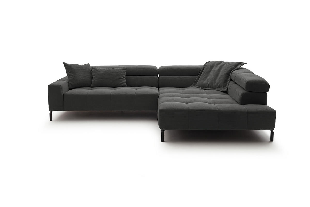 ECKSOFA MIT MOTORISCHEM SITZVORZUG OHIO Anthrazit Cord - Anthrazit/Schwarz, Textil/Metall (311/219cm) - KAWOLA