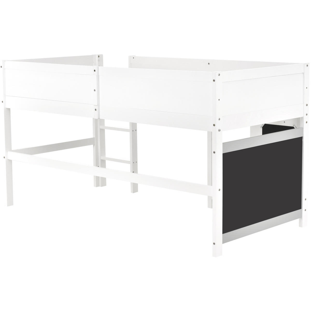 HAUSBETT 90/200 cm mit Tafel, Ablage, Treppe und Fallschutz , Weiß - Weiß, Holzwerkstoff (90/200cm) - Redom