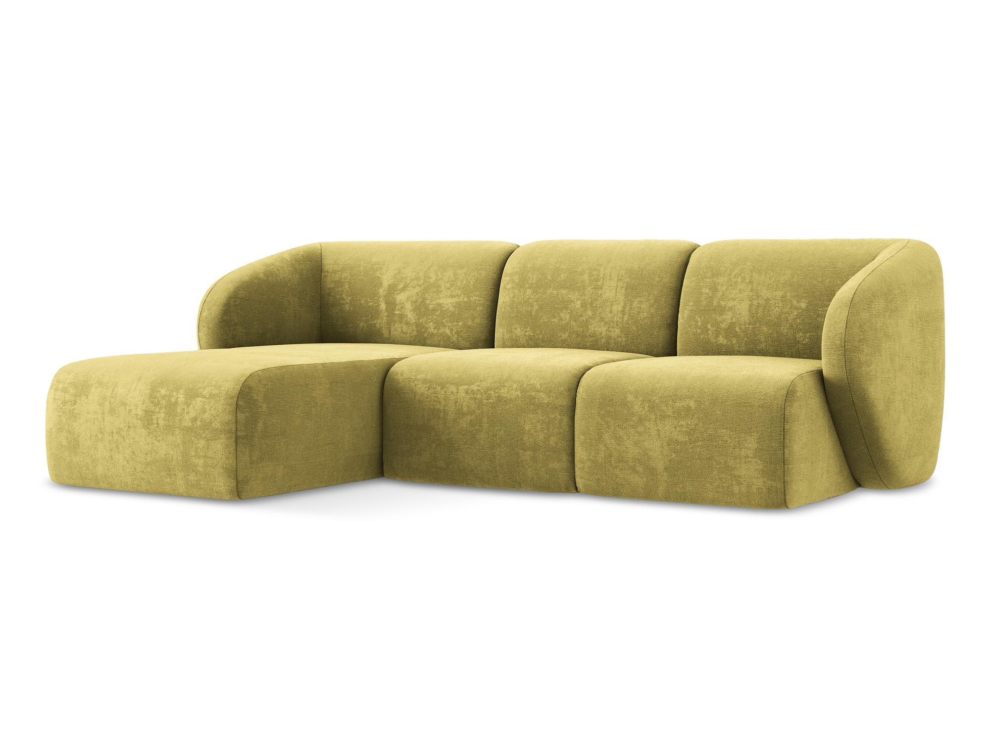 ECKSOFA Links Chenille Stoff Grün - Limette/Schwarz, Holzwerkstoff/Kunststoff (248/166cm) - Makamii