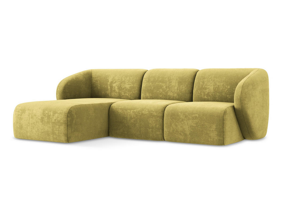 ECKSOFA Links Chenille Stoff Grün - Limette/Schwarz, Holzwerkstoff/Kunststoff (248/166cm) - Makamii