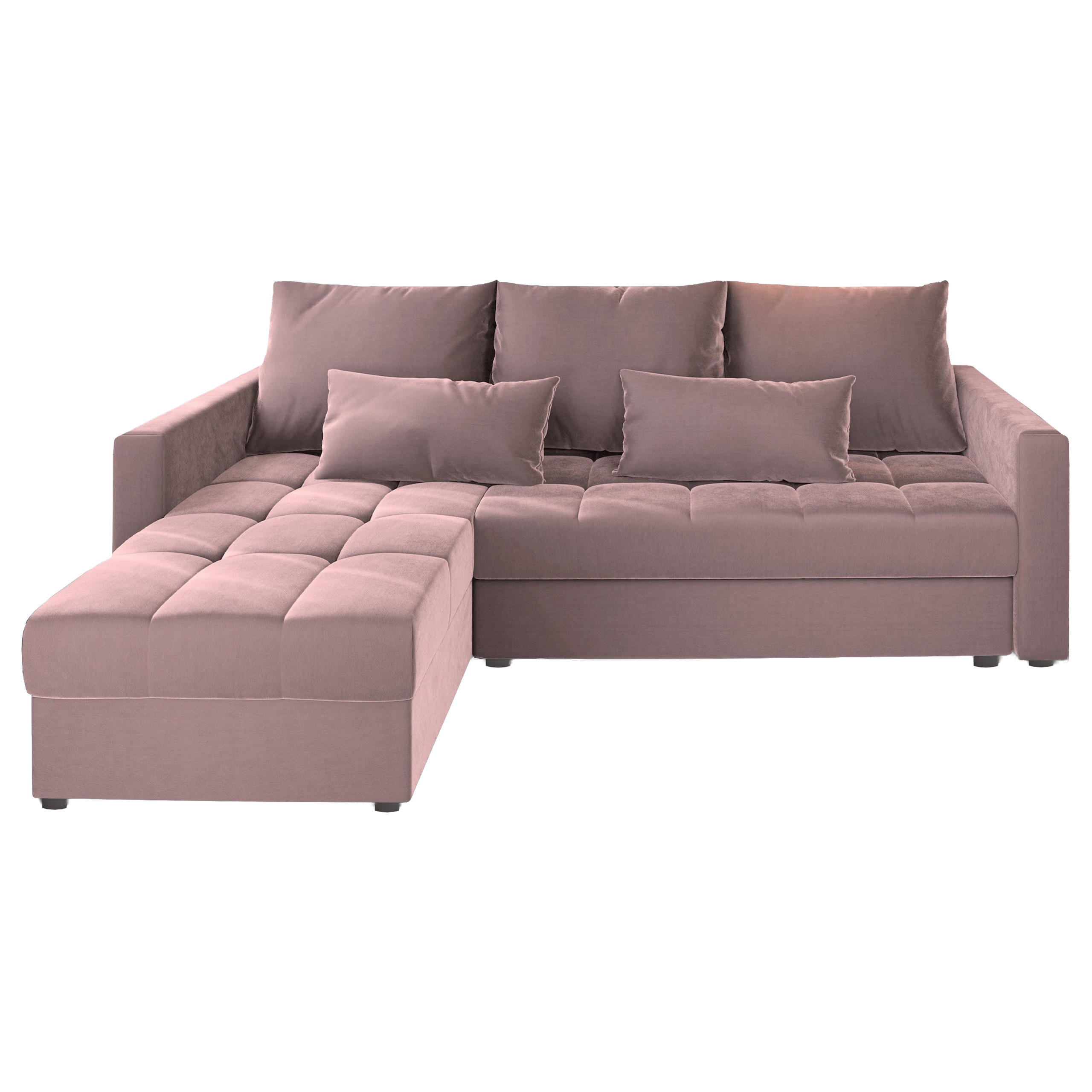 ECKSOFA KOS PIK Rosa Plüsch-Stoff mit Schlaffunktion - Rosa/Grau, Holz/Kunststoff (220/140cm) - MASSENO