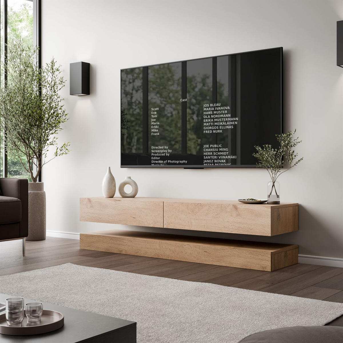 TV-RACK SKY 140 cm mit LED-Beleuchtung - Eiche Wotan, Holzwerkstoff (140/25/34cm) - Lookway
