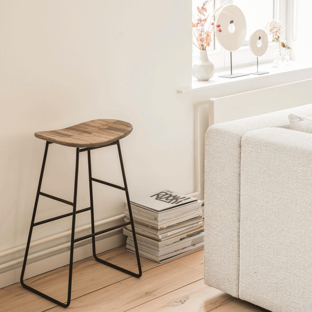 BARHOCKER aus recyceltem Teakholz und Metall, H65 cm - Kabayan - color_light_wood - Eschefarben, Metall (40/65/30cm) - Drawer