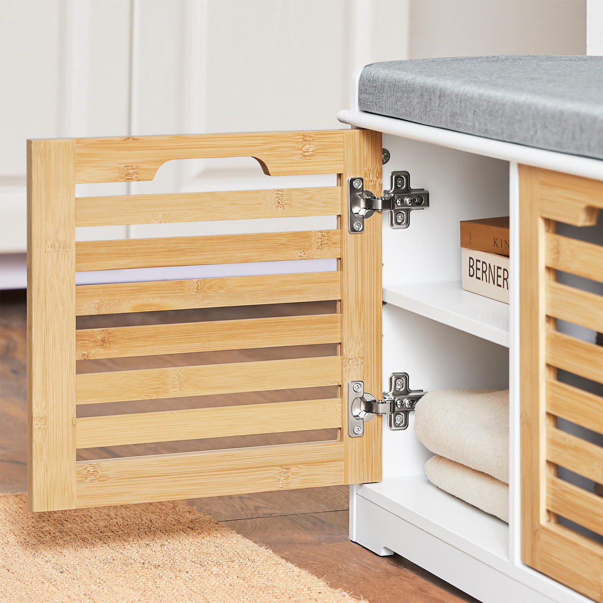 SCHUHBANK Weiß-Natur - Weiß/Naturfarben, Holzwerkstoff (71/43/35cm) - SoBuy