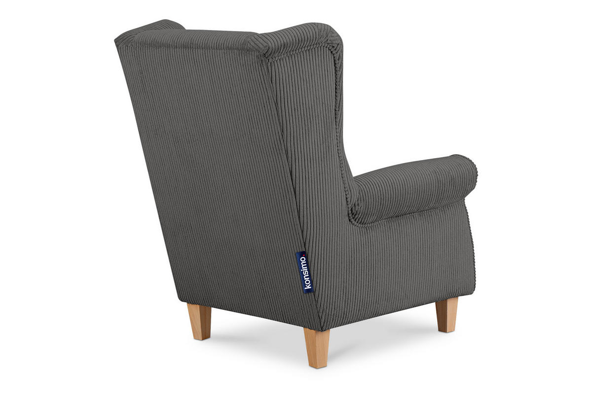 OHRENSESSEL MILES Kord-Bezug Petfriendly, grau - Grau, Holzwerkstoff/Buchenholz (82/105/97cm) - KONSIMO®