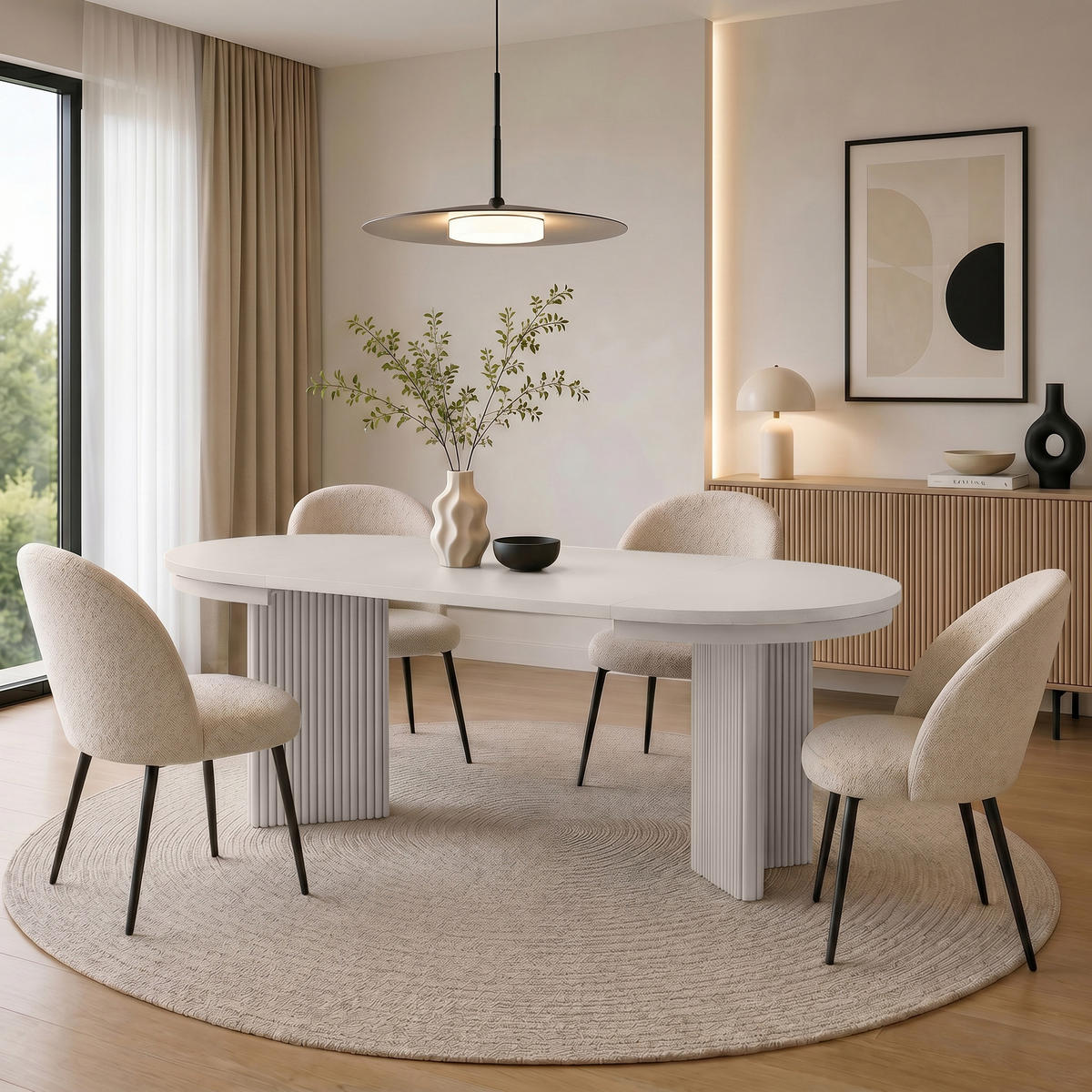JÍDELNÍ STŮL Prestige, kulatý designový stůl, rozkládací Ø 100–180 cm, kašmír + kašmír - kašmírová, kov (100/100/77cm) - Beautysofa