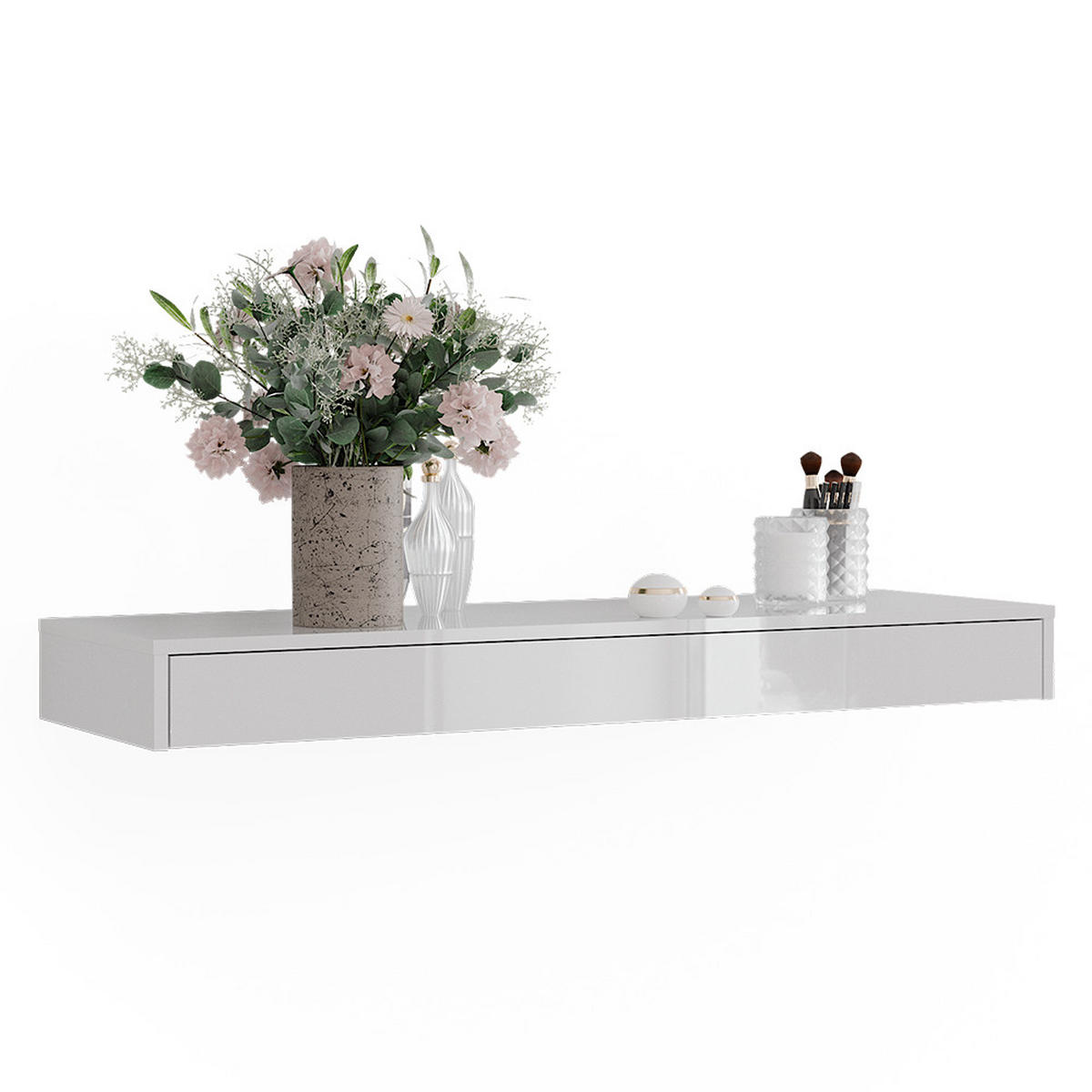 STĚNOVÁ POLICE Sherry Bílá vysoký lesk - vysoce lesklá bílá, kompozitní dřevo (120/12/40.1cm) - Vicco