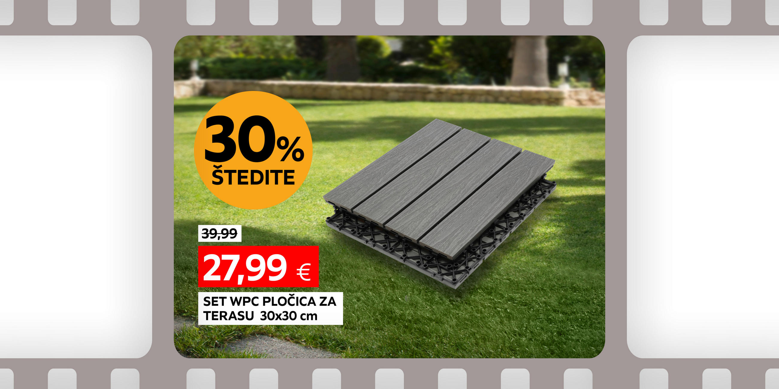 set wpc pločica za terasu 30x30 cm umjesto 39,99 € nova cijena 27,99 € štedite 30%