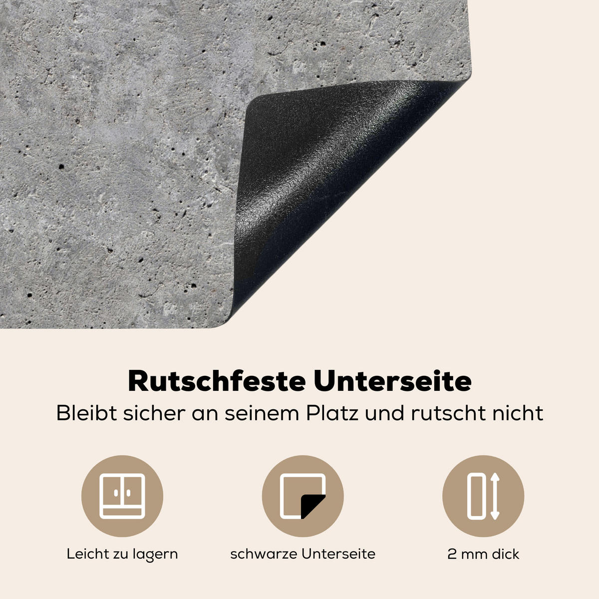 HERDABDECKPLATTE Beton - Schiefer - Grau - Struktur aus Beton Ceranfeldabdeckung 59x52 cm - Hellgrau, Kunststoff (59/52/0.2cm) - MuchoWow