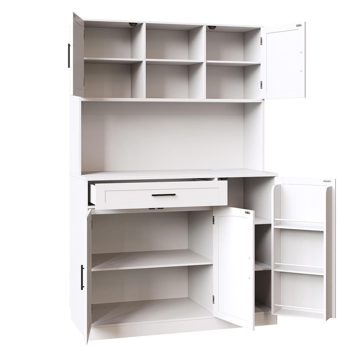 GESCHIRRSCHRANK aus MDF & Metall 110x38x180 cm in Weiß mit LED & Steckdosenleiste - Weiß, Holzwerkstoff (110/180/38cm) - Modfu