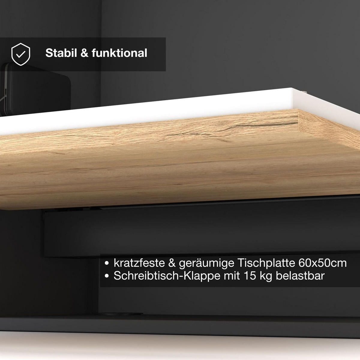 SEKRETÄR, Wandsekretär Wandsekretär Cubas Premium Schwarz - Schwarz, Holz (36/80/71.2cm) - ASSMANN