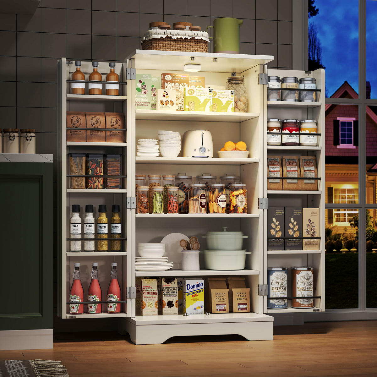 AUFBEWAHRUNGSSCHRANK 120x60x40cm Weiß mit LED Licht & Wellentüren - Weiß, Holzwerkstoff (40/120/60cm) - Modfu