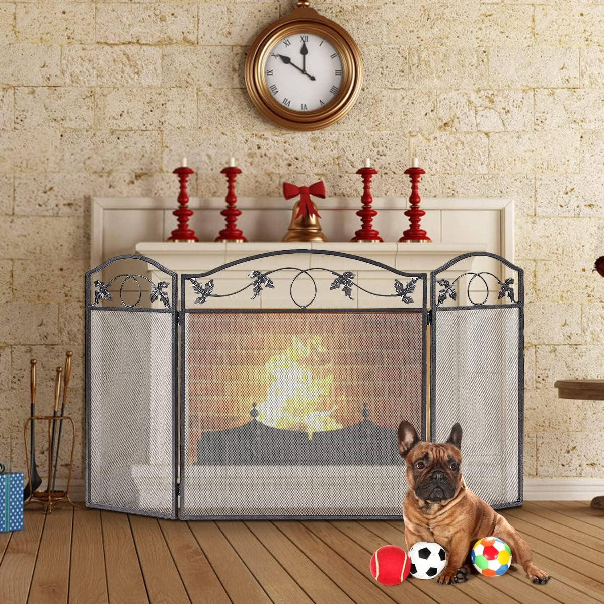 FUNKENSCHUTZGITTER 74cm Schwarz - Schwarz, Metall (2/74/127cm) - COSTWAY