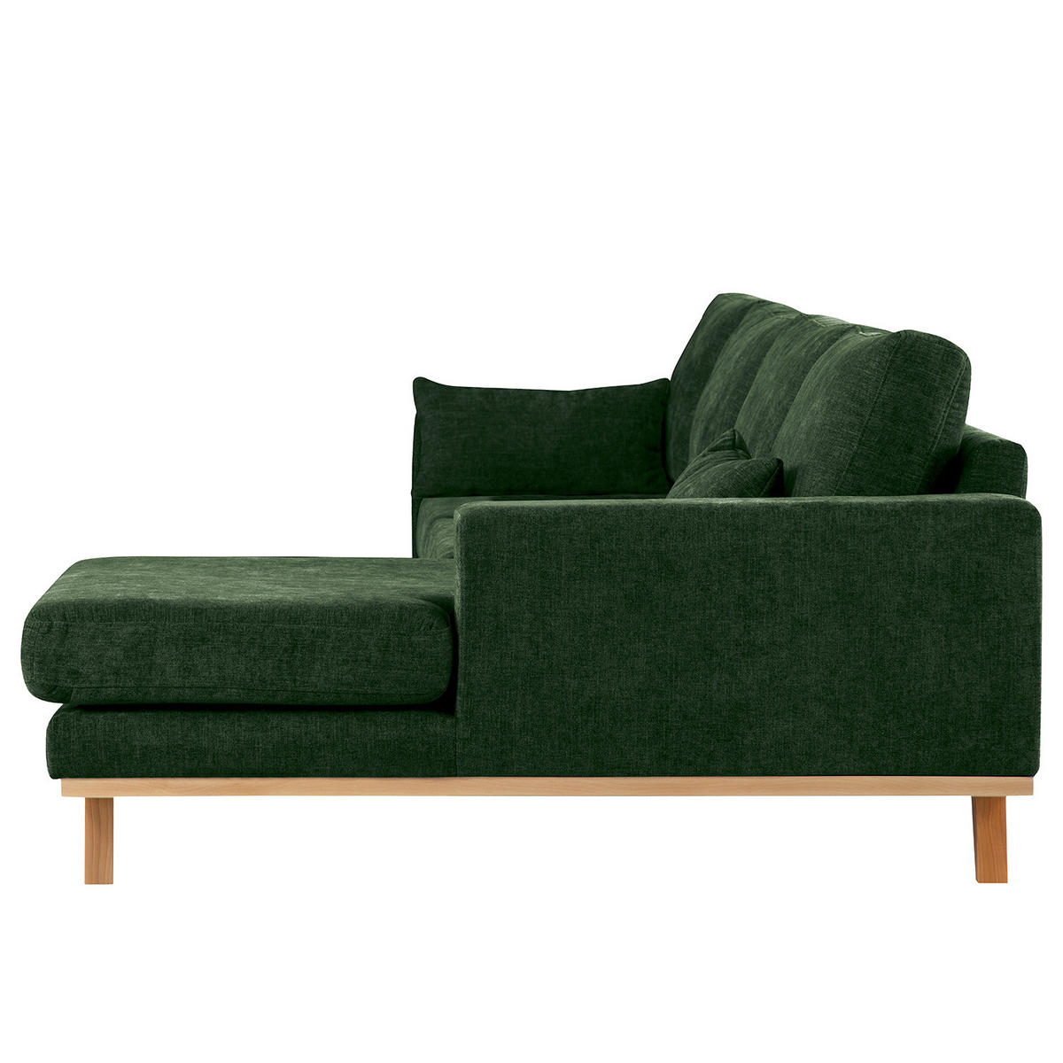 ECKSOFA mit Longchair - Dunkelgrün/Buchefarben, Buchenholz/Textil (281/153cm) - home24