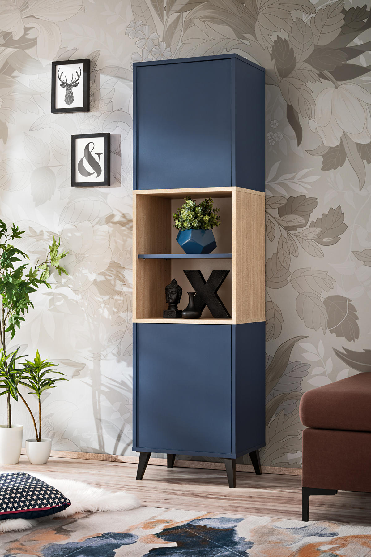 HIGHBOARD FONDI, Blau, Skandinavische Tanne - Blau/Hellbraun, Holzwerkstoff/Metall (45.8/172.6/35cm) - Komodee
