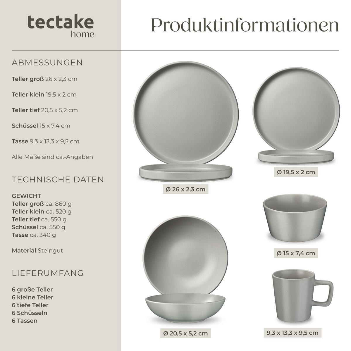 KÜCHENSTARTERSET Una/Varese, inklusive 5 Küchenwerkzeugen, grau/schwarz - Schwarz/Grau, Keramik (26/4.8/45.5cm) - tectake