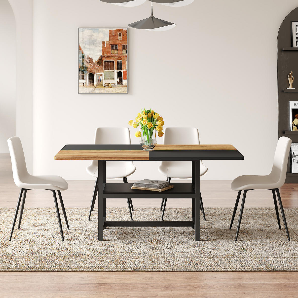 ESSGRUPPE DE-39360 5-teilig, mit Ablagefach und 4 PU-Sesseln Weiß - Weiß, Holzwerkstoff (160/76/90cm) - ComfortXL