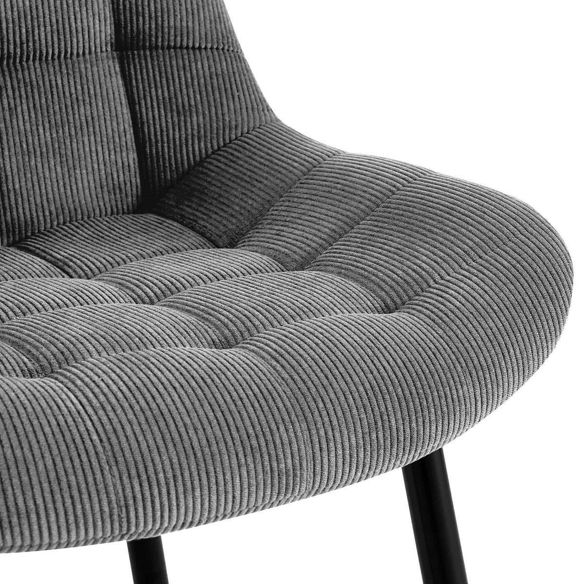 ESSZIMMERSTUHL Cord Grau - Schwarz/Grau, Textil/Metall (52/83/58cm) - CLP