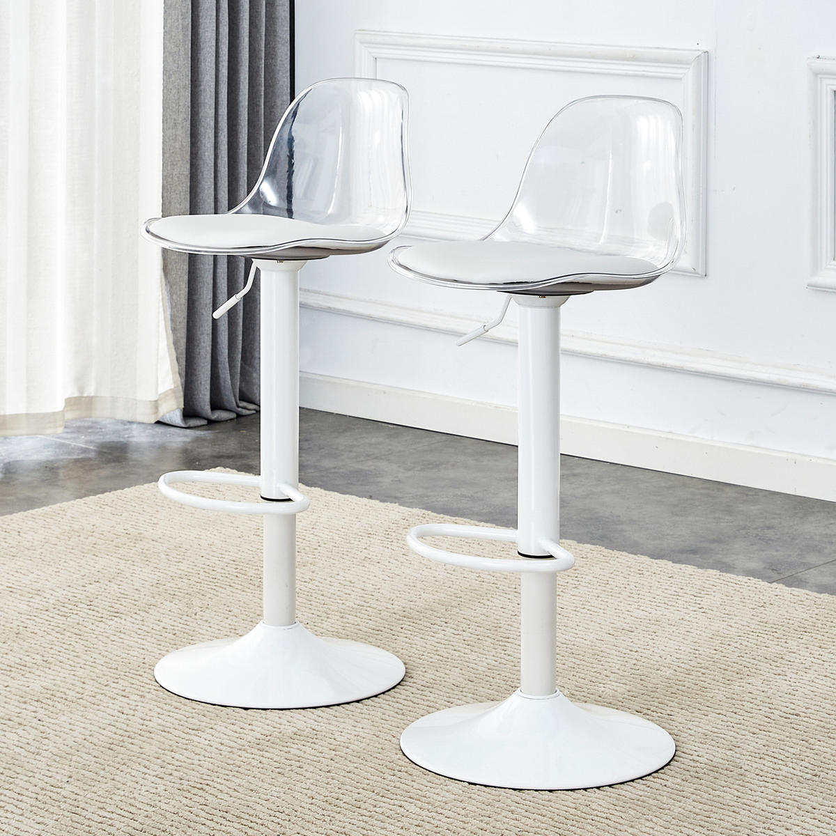 BARHOCKER DE-36526 2er Set mit transparenter Rückenlehne Weiß - Weiß, Metall (40.5/104/40.5cm) - ComfortXL