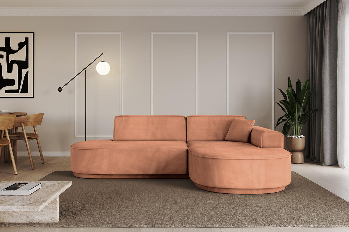 ECKSOFA Ottomane Rechts MARI-L1-v3 - 243x171x83 cm Orange Velours - Schwarz/Orange, Holzwerkstoff/Kunststoff (171/243cm) - ALTDECOR