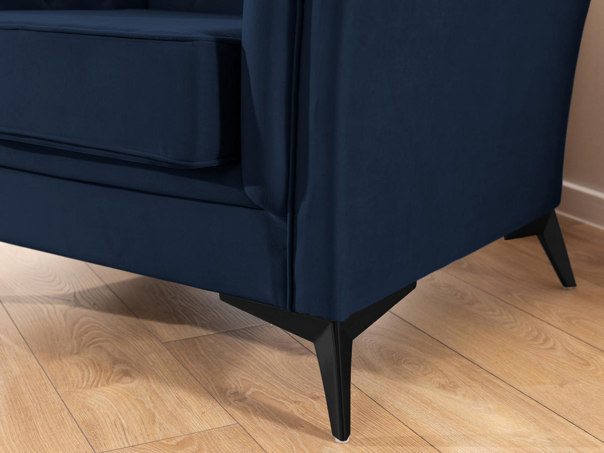 CHESTERFIELD-SESSEL Whitby Marineblau Samt mit schwarzen Füßen - Schwarz/Dunkelblau, Holz/Textil (116/78/82cm) - S-Style Möbel
