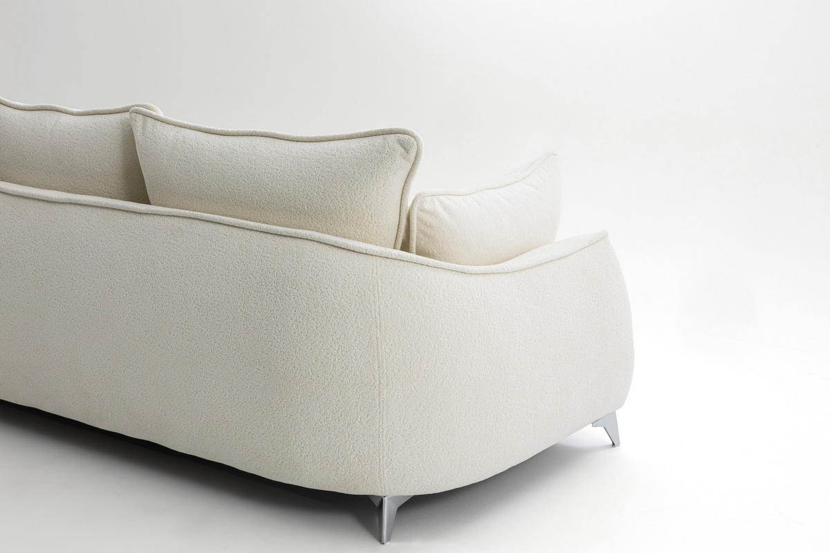 3-SITZER Sofa MELANI 252 cm Velours Creme - Chromfarben/Creme, Holz/Textil (252/90/88cm) - Muffo