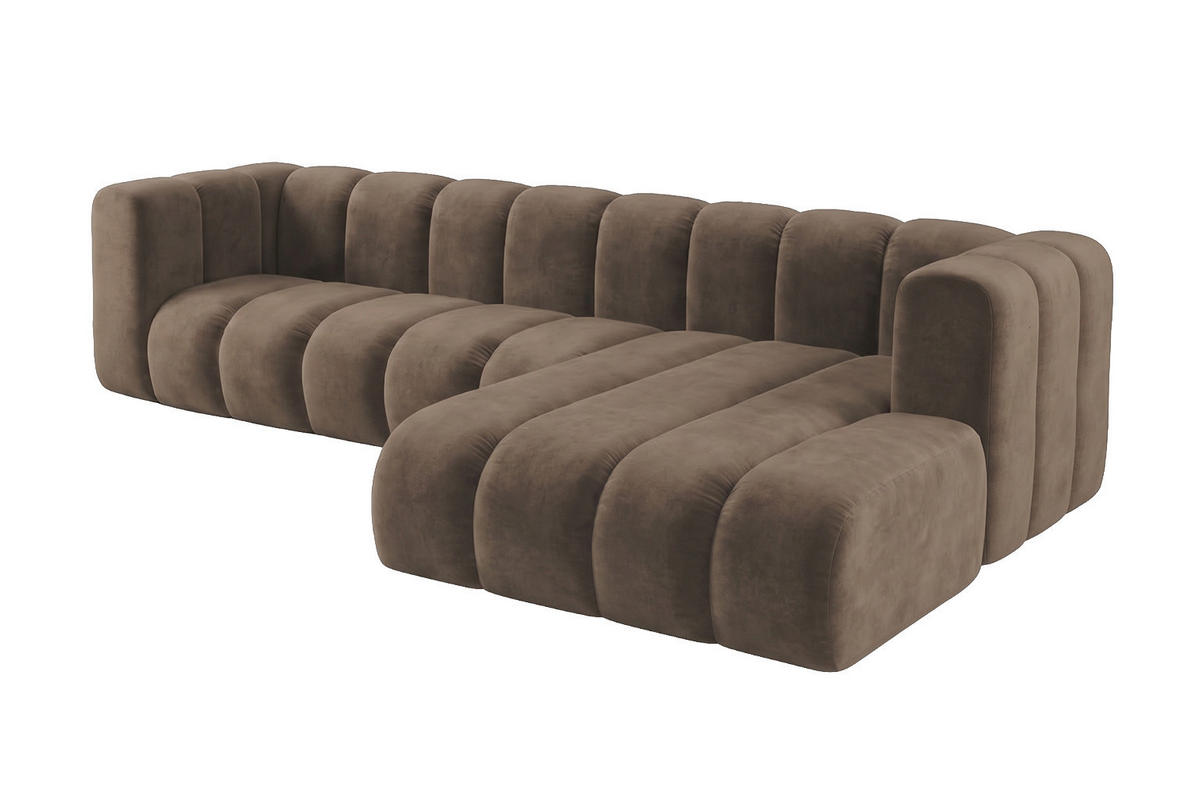 ECKSOFA Modulares In L-Form, Velvet-Stoff Riviera, Braun, Rechts, GRAND 287 cm - Braun, Holz (287/179cm) - Kaiser Möbel