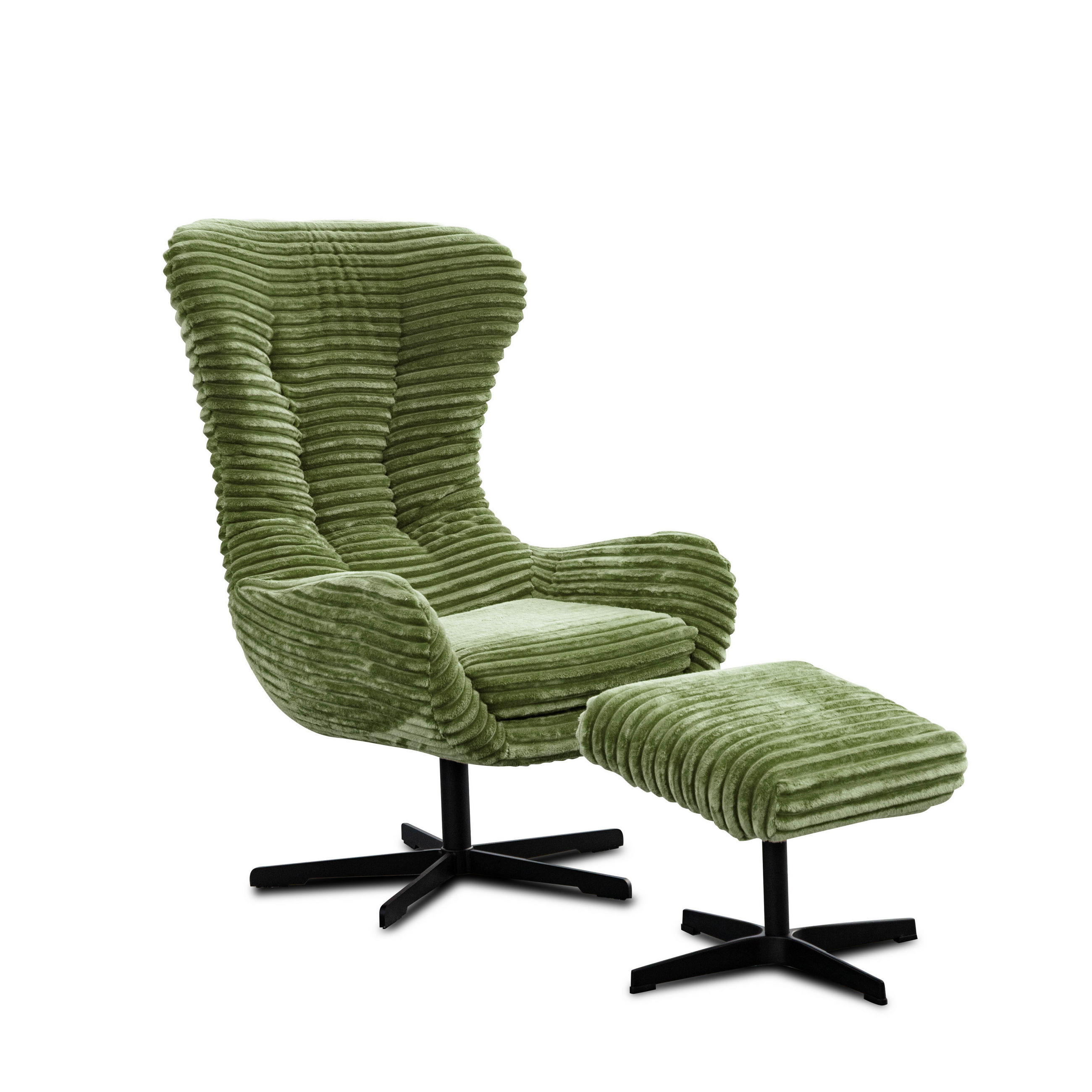 SESSEL MONACO 1-Sitzer, Cordstoff olivgrün - Schwarz/Olivgrün, Holz/Textil (74/116/84cm) - Courtois Laville