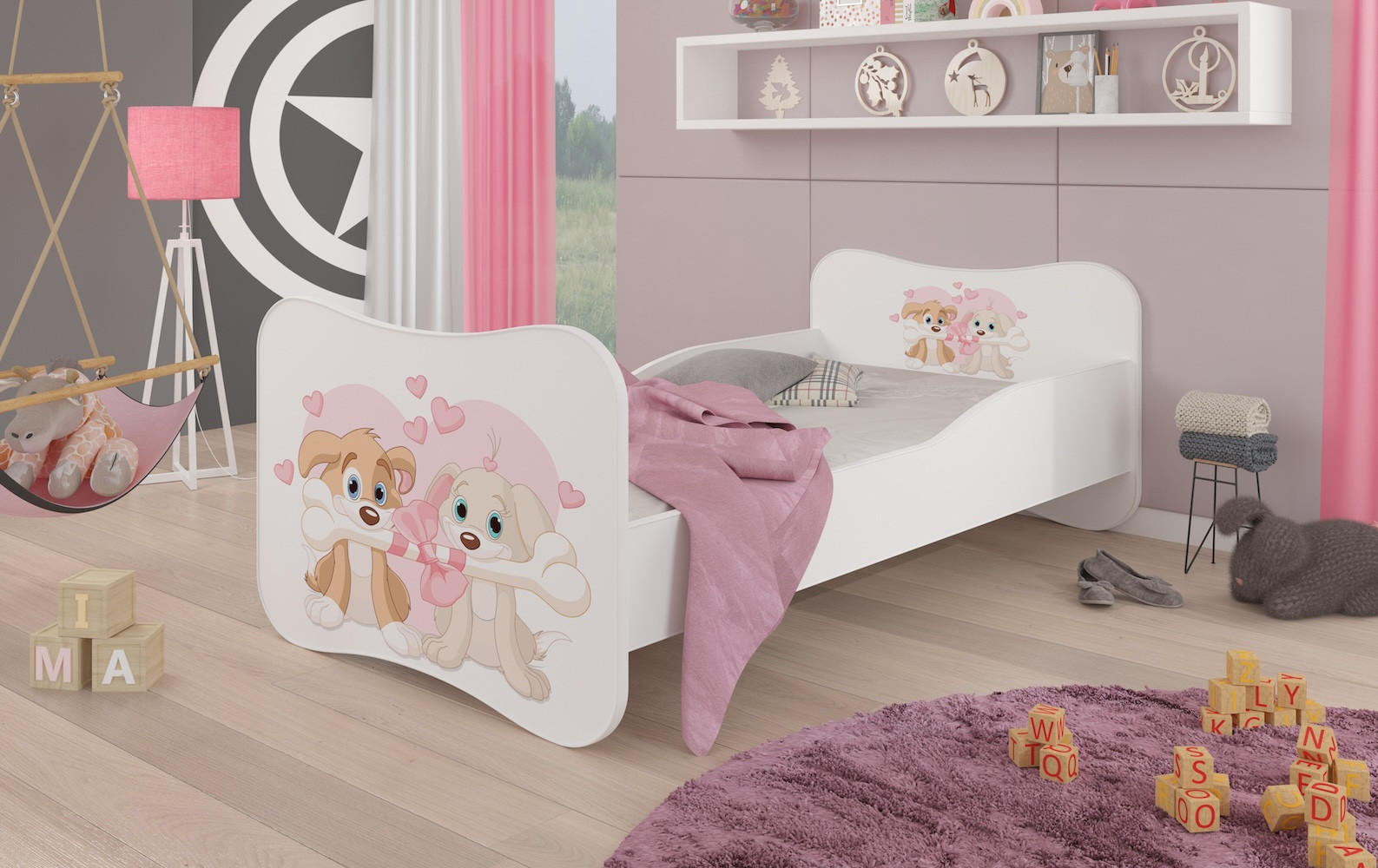KINDERBETT Gonzalo weiß / pink 88 / 164 / 63cm - Pink/Weiß, Holz/Holzwerkstoff (80/160cm) - Feldmann-Wohnen