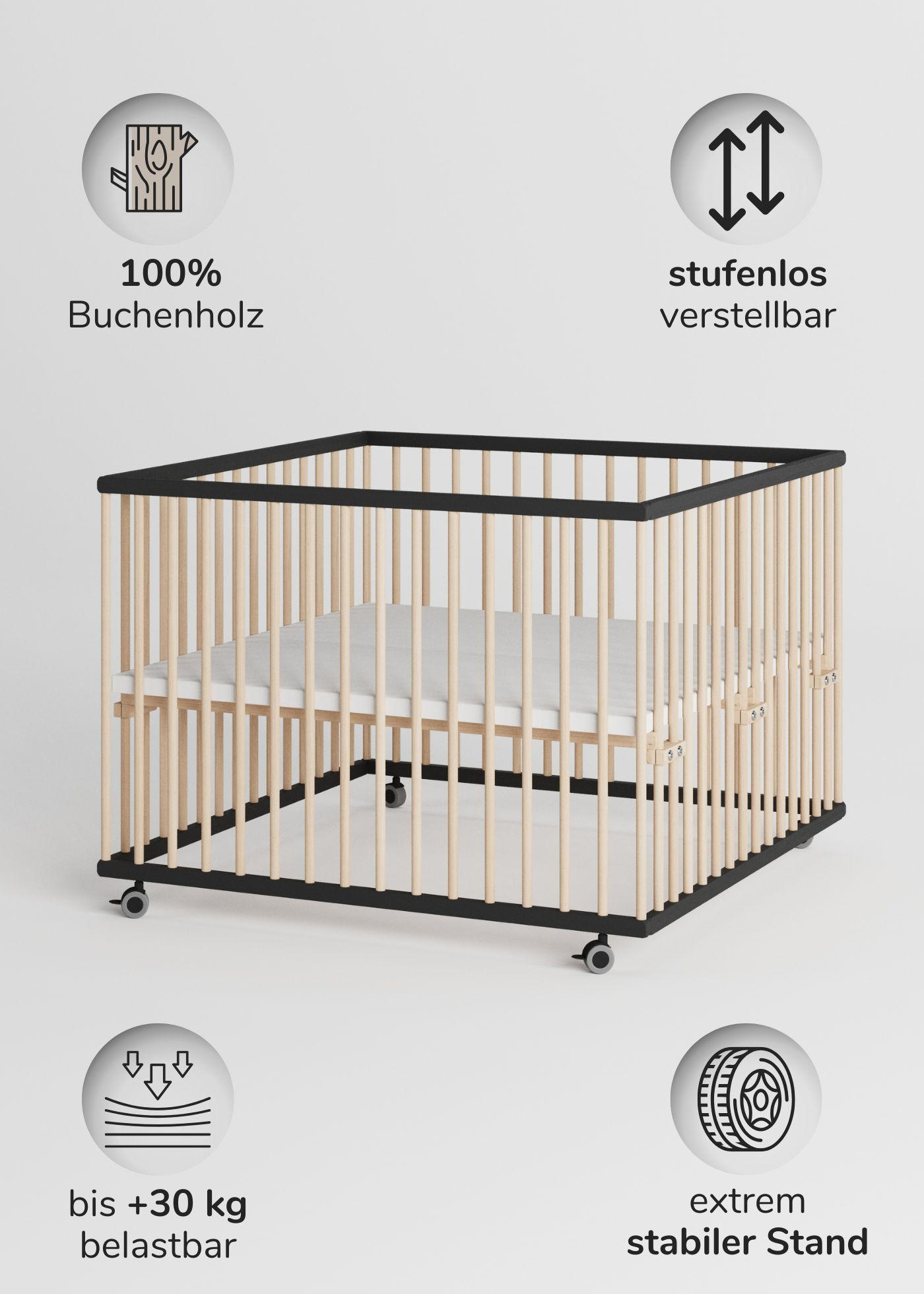 LAUFGITTER 100x100 cm - schwarz/natur - Premium Kollektion - Schwarz/Naturfarben, Holz (100/74/100cm) - Sämann – make a difference.