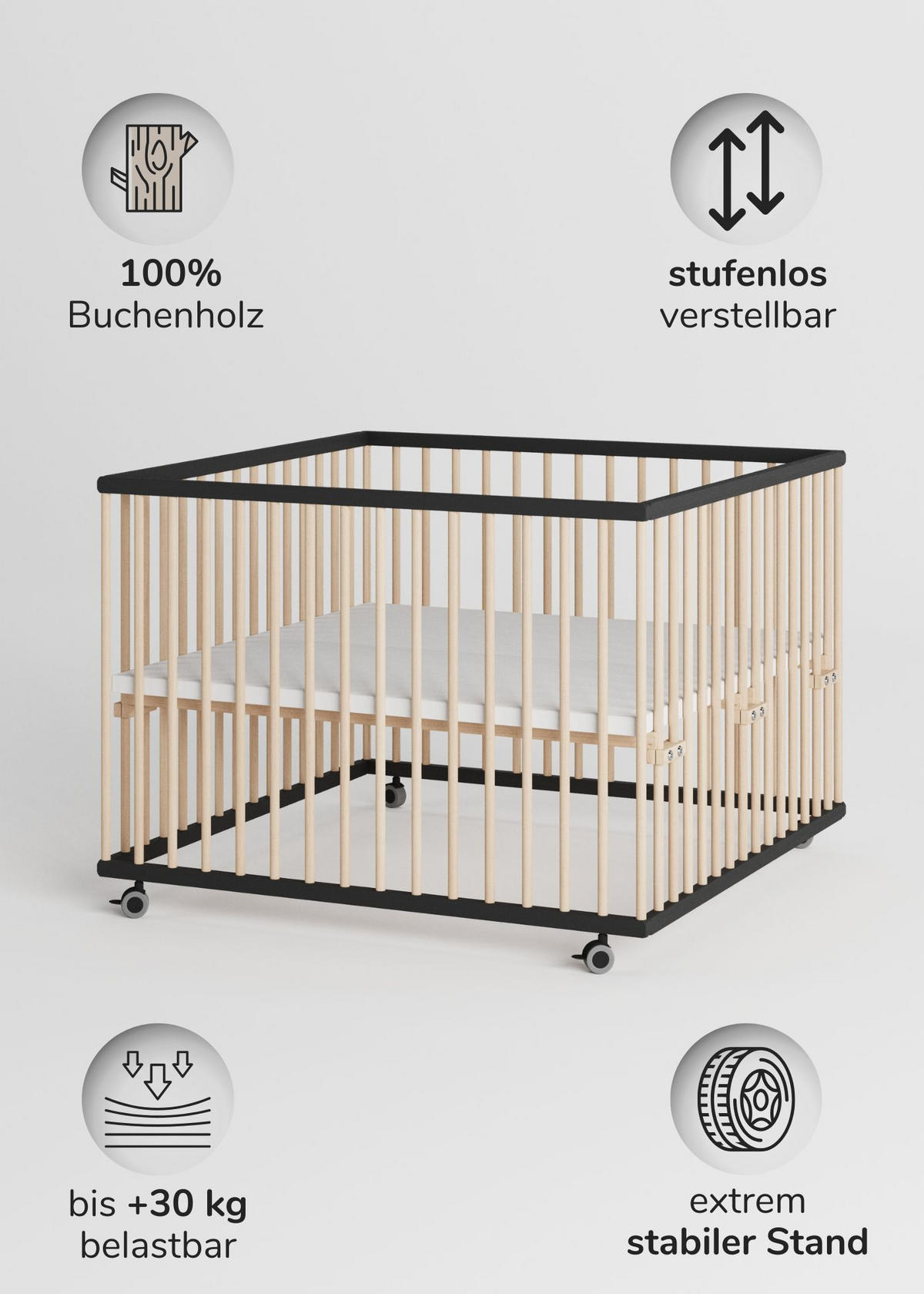 LAUFGITTER 100x100 cm - schwarz/natur - Premium Kollektion - Schwarz/Naturfarben, Holz (100/74/100cm) - Sämann – make a difference.