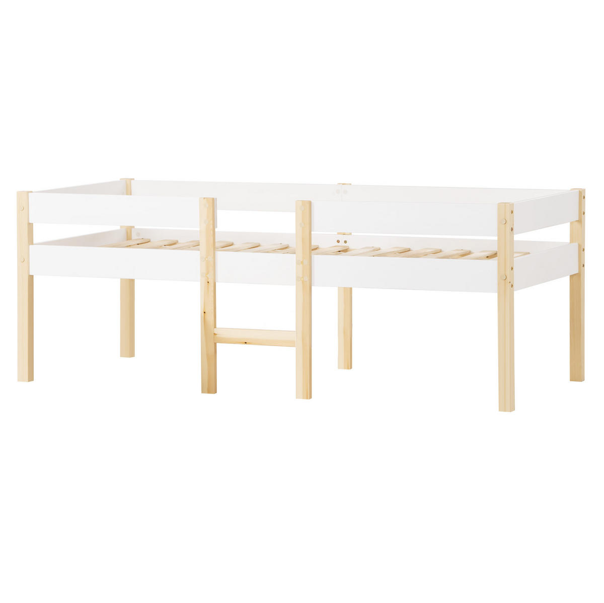 KINDERBETT 90/190 cm halbhoch aus Kiefernholz mit Rausfallschutz - Weiß, Holz (90/200cm) - Flora Grace