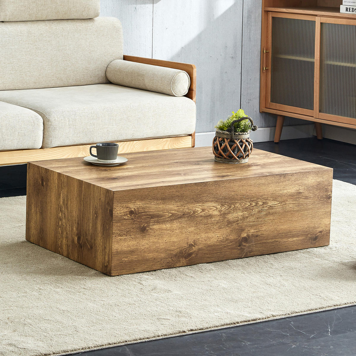 COUCHTISCH aus MDF 90x50x30 cm Holzfarben mit Holzmaserung und rutschfesten Silikonfüßen - Naturfarben, Holzwerkstoff (90/50/30cm) - IVMEU