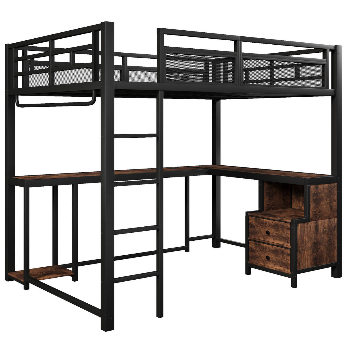 HOCHBETT 140/200 cm Schwarz mit LED, USB und Metall - Schwarz, Metall (140/200cm) - MIVRAY