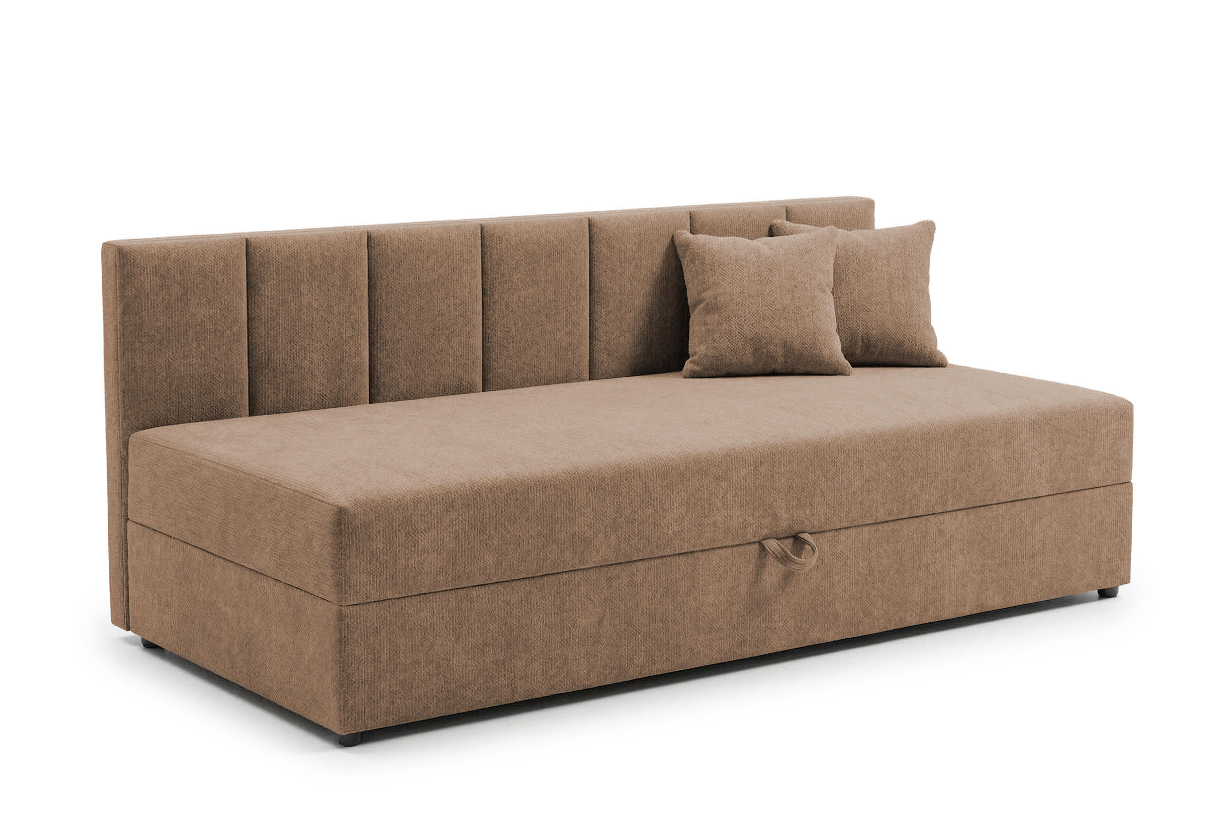 TAGESBETT Lenny mit Rückenlehne und großem Bettkasten aus Braun Chenille-Stoff - Schwarz/Braun, Holz/Kunststoff (90/200cm) - S-Style Möbel