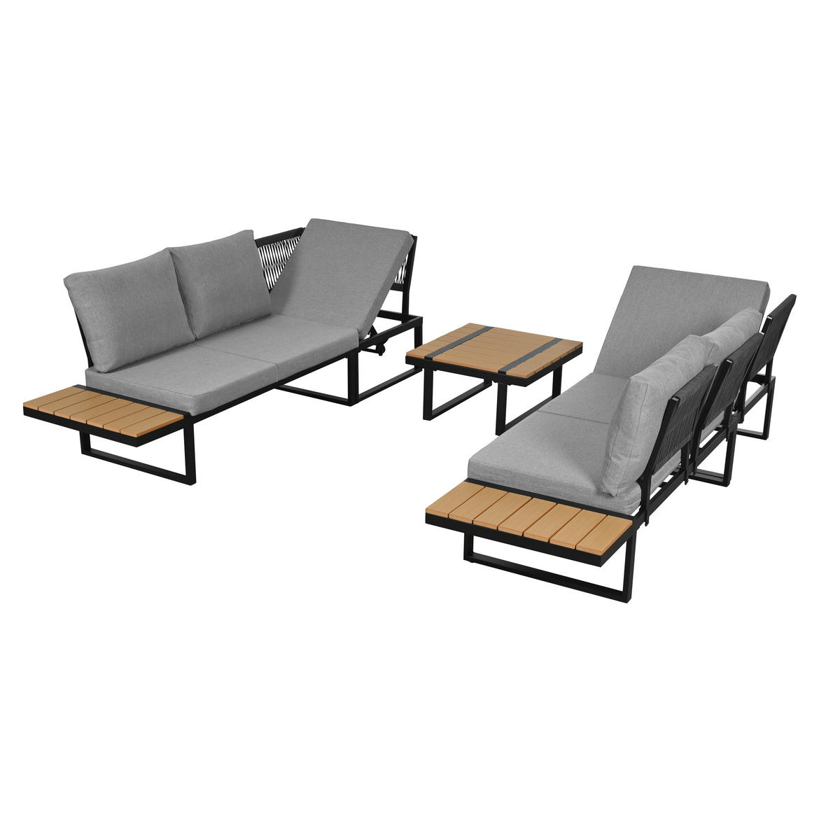 GARTENMÖBEL-SET 279/218/72 cm grau aus Stahl und Polyester mit Ablagen und verstellbarer Liegefunktion - Braun, Metall - OKWISH