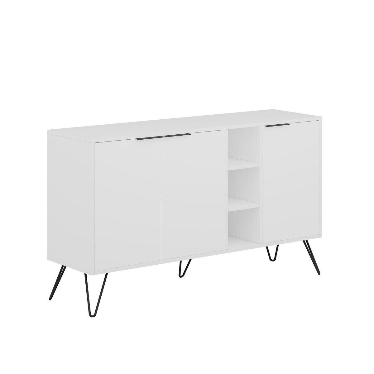 SIDEBOARD 3 Nischen und 3 Türen L142 cm - Clara - Weiß, Holzwerkstoff (35.6/83/142cm) - Calicosy