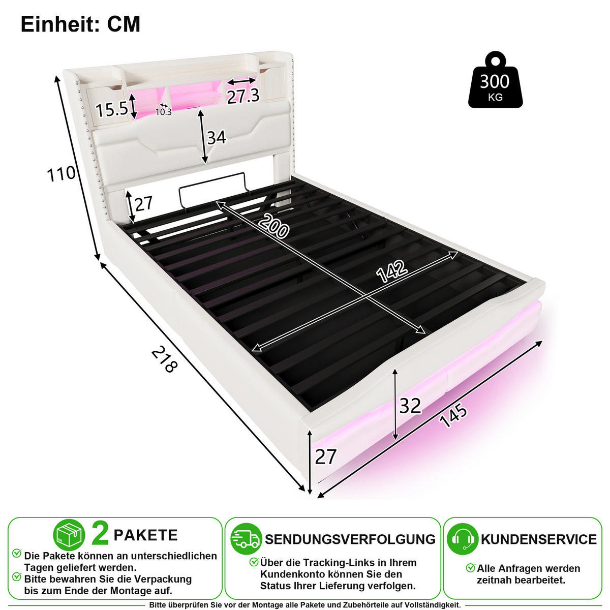 ČALOUNĚNÁ POSTEL 140/200 cm v béžové barvě s úložným prostorem, LED a USB-C - béžová, kov/kompozitní dřevo (140/200cm) - CHICFURN