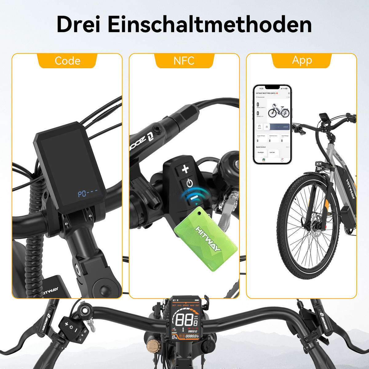 E-BIKE BK27PRO 28 Zoll 48V 16Ah mit NFC - Silberfarben, Metall (87cm) - HITWAY